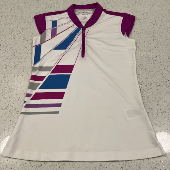 ADIDAS Climacool Stretch Women's Golf Polo Shirt Size Small Purple Blue White - Picture 15 of 15